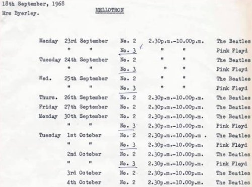 Abbey Road Mellotron Schedule